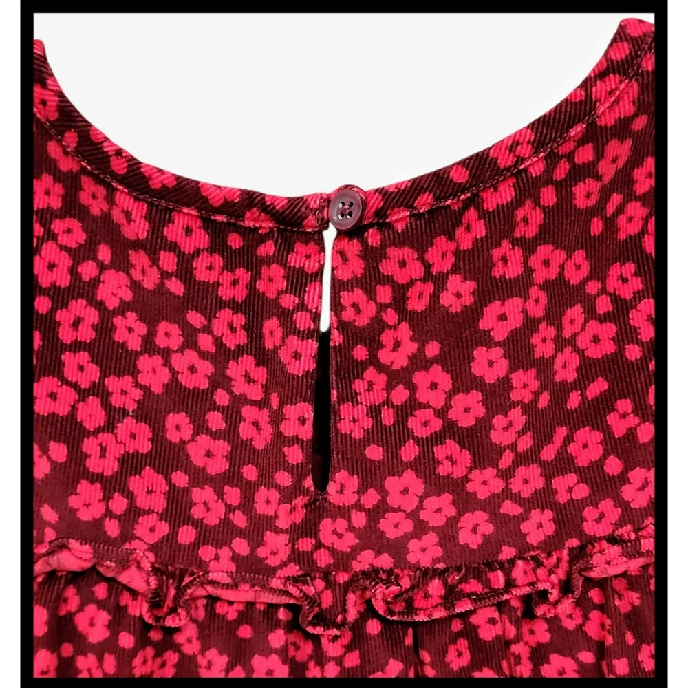 Baby GAP Red Corduroy Floral Print Dress Lined L/S Red Floral 5 Years Toddler